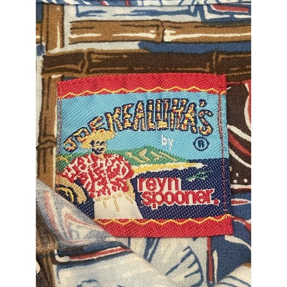 JOE KEALOHA'S REYN SPOONER Small Hawaiian Tiki CottonShirt SS Window Pane - Picture 5 of 6